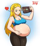 absurd_res belly big_belly big_breasts blonde_hair breasts breath_of_the_wild cleavage clothed clothing female hair hi_res humanoid humanoid_pointy_ears hylian long_hair nintendo not_furry pregnant princess_zelda selfie sheikah_slate solo the_legend_of_zelda tsukiji video_games 