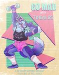  80&#039;s_theme absurd_res anthro blue_body blue_fur canid canine canis dumbell fur hi_res humor male mammal muscular muscular_anthro muscular_male pecs rotundfox solo tindalos_(tas) tokyo_afterschool_summoners video_games wolf workout_clothing 