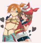  bad_id bad_pixiv_id bag bandana bdsm bike_shorts blue_eyes blush bondage bound breasts brown_hair coco-kurogaki crotch_rope green_eyes haruka_(pokemon) heart kasumi_(pokemon) medium_breasts multiple_girls navel one_eye_closed orange_hair pokemon pokemon_(anime) rope shibari shorts side_ponytail smile underboob whip yuri 