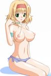 bikini blonde_hair blush breasts cleavage covered_nipples green_eyes headband large_breasts natalia_luzu_kimlasca_lanvaldear nipples see-through short_hair smile solo swimsuit tales_of_(series) tales_of_the_abyss womi 