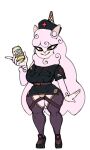  3:5 alcohol alpaca alpha_channel anthro beer beverage beverage_can big_breasts breasts bulge camelid clothing english_text herm hi_res high_heels intersex legwear looking_at_viewer mammal marthedog smile solo squish stockings text thigh_squish thigh_strap 