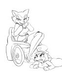  2014 angry anthro black_and_white butt carmen_(patrol_03) clenched_teeth domestic_cat duo fangs felid feline felis female half-closed_eyes looking_at_viewer mammal monochrome narrowed_eyes on_ground open_mouth pamela_bondani patrol_03 teeth tongue unknown_artist wheelchair 