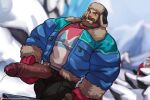  1boy bara beard belt blue_jacket brown_hair erection facial_hair foreskin gloves hat jacket jimsdaydreams large_penis league_of_legends looking_at_viewer malcolm_graves male_focus mature_male muscular muscular_male mustache open_clothes open_jacket open_pants pants penis precum red_gloves short_hair snow solo uncensored veins veiny_penis winter_clothes 