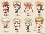  6+girls american_flag_legwear anchor anpan ashigara_(kancolle) bangs beret black_skirt blonde_hair blue_hair blue_headwear bread brown_hair cherry_blossoms chibi closed_eyes clothes_writing commandant_teste_(kancolle) croissant curry_bread dark_skin dark_skinned_female dress food gloves green_hair green_skirt hair_ornament hairband hamburger hat headgear hip_vent holding holding_food horned_headwear iowa_(kancolle) jervis_(kancolle) kamoku_nagi kantai_collection libeccio_(kancolle) long_hair melon_bread mismatched_legwear multicolored_hair multiple_girls one_eye_closed pantyhose pom_pom_(clothes) ponytail pretzel red_hair red_skirt remodel_(kantai_collection) sailor_dress sailor_hat sandwich school_uniform serafuku short_hair silver_hair single_thighhigh skirt solid_oval_eyes streaked_hair striped striped_legwear swept_bangs thighhighs twintails uniform vertical-striped_legwear vertical-striped_skirt vertical_stripes wavy_hair white_gloves white_hair white_headwear yamato_(kancolle) yuubari_(kancolle) z1_leberecht_maass_(kancolle) 