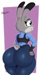  anthro big_butt breasts butt clothed clothing disney female grey_body hand_on_hip hi_res judy_hopps lagomorph leporid mammal mrxrickyx rabbit solo thick_thighs zootopia 