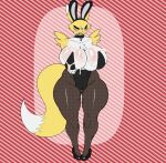  anthro big_breasts bodily_fluids breasts bunny_costume camel_toe chest_tuft cleavage clothed clothing costume cum cum_on_breasts cum_on_face digimon digimon_(species) female fur genital_fluids hi_res redmoon83 renamon solo tuft wide_hips yellow_body yellow_fur 