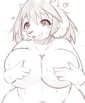  &lt;3 4_fingers anthro big_breasts bodily_fluids breasts canid canine canis covering_nipples domestic_dog female fingers hand_on_breast kify mammal monochrome nude simple_background solo sweat white_background 