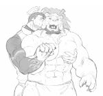  abs angel anthro arsalan duo felid grope groping_from_behind kissing lion male male/male mammal monochrome muscular muscular_anthro muscular_male nipples pantherine pecs tokyo_afterschool_summoners uzomuzo video_games zabaniya 