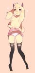 &lt;3 2021 anthro big_ears black_sclera blep bottomwear bovid bulge caprine clothing floppy_ears fredek666 girly goat hi_res horn lace_(lacethecutegoat) legwear male mammal nipples panties pink_background simple_background skirt smile solo standing stockings thigh_highs tongue tongue_out underwear 