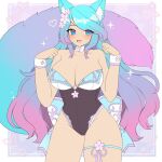  1girl alternate_costume animal_ear_fluff animal_ears blue_hair blush breasts cat_ears cat_girl cat_tail cleavage gradient_hair heart large_breasts leotard multicolored_hair open_mouth pink_hair plushcharm purple_hair silvervale skindentation smile solo tail thigh_strap virtual_youtuber vshojo wrist_cuffs 