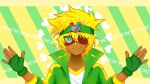  1boy blonde_hair chain gloves green_gloves green_headwear green_outfit happy_heroes headband magnet mask shirt smart_s white_shirt 