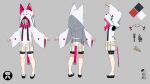  1girl absurdres animal_ears animal_hood bike_shorts black_footwear black_shorts clothes_pin color_guide fake_animal_ears grey_background highres hood hood_up hoodie kuro_kosyou long_sleeves multiple_views original outstretched_arms short_shorts shorts sleeves_past_wrists standing white_hoodie wide_sleeves zouri 
