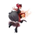  1girl ass bare_shoulders bent_over black_legwear blue_eyes blush breasts curvy detached_collar dress fire fotia_of_fireside from_behind full_body hair_bun high_heels highres huge_ass huge_breasts last_origin legs legs_together long_dress looking_at_viewer looking_back magic maid maid_headdress official_art open_mouth outstretched_arm pantyhose red_hair sima_(startwitch) solo standing tachi-e thick_thighs thighhighs thighs tied_hair transparent_background weapon wide_hips 