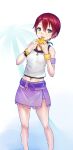  1girl arpeggio_kaga breasts highres jewelry kairi_(kingdom_hearts) kingdom_hearts looking_at_viewer midriff navel necklace open_mouth purple_eyes red_hair short_hair skirt sleeveless smile solo 