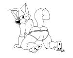  anthro balls_outline bulge butt canid canine clothing dave_fizuth fox genital_outline hi_res humanoid kneeling line_art looking_at_viewer male mammal presenting presenting_hindquarters raised_tail underwear world_of_fizz worldoffizz 