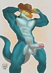 2021 abs anthro balls biceps big_balls big_muscles big_penis blue_body blue_penis blue_scales claws clothing collared_lizard colored_sketch cowboy_hat deltoids erection foreskin front_view genitals green_eyes grin hand_behind_head hand_on_hat hat hat_only headgear headgear_only headwear headwear_only hi_res humanoid_genitalia humanoid_penis latissimus_dorsi lion21 lizard looking_at_viewer male monroe_lehner mostly_nude muscular muscular_anthro muscular_male obliques orange_body orange_scales partially_retracted_foreskin pecs penis pink_penis pinup pose quads reptile scales scalie shaded simple_background smile soft_shading solo teeth triceps uncut vein veiny_penis yellow_body yellow_scales 
