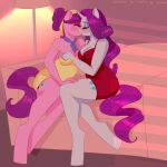  absurd_res anthro anthro_on_anthro anthrofied breasts cleavage clothed clothing duo equid equine female female/female friendship_is_magic hair hasbro hi_res horn kissing mammal my_little_pony off_shoulder purple_hair rarity_(mlp) suri_polomare_(mlp) unicorn white_body xjenn9 