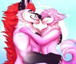  anthro bloadzfronzak canid canine canis fur girly hair heartbeat(hbf) hi_res love male male/male mammal pink_body pink_hair red_hair shawnadam white_body white_fur wolf 