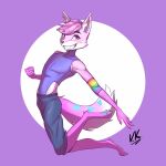  1:1 absurd_res anthro bloadzfronzak canid canine canis girly hair heart_marking hi_res lgbt_pride male mammal pink_body pink_hair pose simple_background solo vulphen wolf 