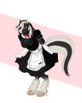  absurd_res anthro black_and_white_fur black_body black_fur clothing equid equine fan_character female fluffy fluffy_tail fur hi_res hooves horse jewelry lipstick maid_uniform makeup mammal necklace slim solo sybervenn uniform 