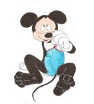  blush bodily_fluids bulge clothed clothing crossdressing cum cum_stain dancewear disney embarrassed erection erection_under_clothing feet genital_fluids hi_res leotard male mammal mickey_mouse mouse murid murine rodent shy solo timon-berkowitz traditional_media_(artwork) 