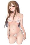  1girl :o areola_slip areolae asymmetrical_bangs bangs bikini blunt_bangs blush breasts breasts_apart brown_hair collarbone covered_nipples cowboy_shot female_pubic_hair groin halter_top halterneck highres idolmaster idolmaster_cinderella_girls long_hair looking_at_viewer medium_breasts micro_bikini midriff mizumoto_yukari navel panties pubic_hair see-through shirota_mizuki side-tie_panties sideboob simple_background sketch skindentation solo stomach swimsuit thighs underboob underwear white_background 