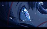  1girl blue_theme brown_hair close-up comet commentary_request crying crying_with_eyes_open eye_focus highres kijineko kimi_no_na_wa. letterboxed looking_up miyamizu_mitsuha night night_sky profile reflection reflective_eyes short_hair sky solo tears water_drop 