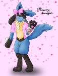  &lt;3 anthro blep blouse bow_ribbon bracelet canid canine clothing cute_face fluffy fluffy_ears girly hair hi_res jewelry kraorozkurogane lucario luka_(lucario) male mammal necklace nintendo paws pink_background pok&eacute;mon pok&eacute;mon_(species) shirt shy simple_background solo tongue tongue_out topwear video_games 