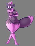  &lt;3 accessory anthro belly breasts crossed_arms eyeshadow feet female fur genitals grey_body grey_fur hair_accessory hairpin hi_res iamaneagle_(artist) makeup navel nintendo nipples pink_body pink_fur pok&eacute;mon pok&eacute;mon_(species) pubes pussy simple_background slightly_chubby smile solo thick_thighs video_games wide_hips zabrina_(afc) zorua 