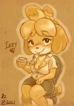  &lt;3 2021 animal_crossing anthro beverage blush bottomwear breasts canid canine canis cleavage clothed clothing domestic_dog drunk female isabelle_(animal_crossing) mammal nintendo sankam shih_tzu skirt solo substance_intoxication toy_dog video_games 