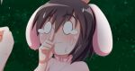  0_0 1girl 1other animal_ears bunny_ears commentary_request finger_to_mouth inaba_tewi rakugaki-biyori reisen_udongein_inaba solo_focus sweat tears touhou wavy_mouth 