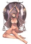  arms_up barefoot bdsm bondage bound bound_arms breasts brown_eyes brown_hair candle chain collar empty_eyes large_breasts long_hair long_legs mirror mizuryuu_kei nipples nude original solo 