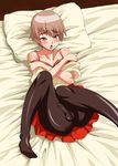  bad_id bad_pixiv_id bed blush brown_hair bulge copyright_request crossdressing erection erection_under_clothes from_above lying male_focus mario_(mario_portal) on_back open_mouth otoko_no_ko pantyhose penis short_hair solo sweat 