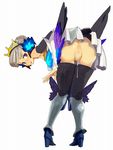  anus ass bent_over blush boots censored crown cum gwendolyn hat knees_together_feet_apart legs_together multicolored multicolored_wings no_panties odin_sphere purple_eyes pussy ryman solo thigh_boots thighhighs white_hair wings 