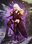  1girl anne_(bravely_second) antenna_hair black_footwear black_gloves black_legwear black_leotard boots bravely_default_(series) bravely_second:_end_layer breasts butterfly_wings closed_eyes elbow_gloves fairy from_side full_body gloves high_heels highres kuzanagi009 leg_up leotard long_hair outdoors pointy_ears small_breasts solo standing standing_on_one_leg thigh_boots thighhighs thighs white_hair wings 
