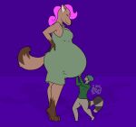  ambiguous_gender anthro belly big_belly big_breasts breasts canid canine canis cherry clothed clothing digital_media_(artwork) duo female female/female food fruit fur hi_res mammal navaras plant procyonid raccoon raspberry signature simple_background size_difference vore were werecanid werecanine werewolf wolf 