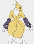  2019 anthro audunor big_breasts big_butt breasts butt canid digimon digimon_(species) digital_media_(artwork) dipstick_tail female looking_back mammal multicolored_tail muscular muscular_anthro muscular_female nude renamon simple_background solo 