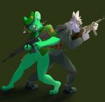  anthro canid canine canis cigarette_in_mouth clothing duo firearms flippy_(htf) gun hans_maybach happy_tree_friends hi_res male male/male mammal military military_uniform mr.whitebear ranged_weapon uniform ursid weapon wolf 