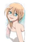  1girl absurdres blonde_hair blue_eyes breasts crying dress highres kingdom_hearts kingdom_hearts_chain_of_memories long_hair looking_at_viewer namine open_mouth smile solo white_dress 