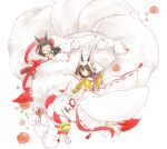  :d ^_^ ^o^ animal_ears azur_lane bangs bell black_hair blunt_bangs closed_eyes commentary_request detached_sleeves ekuramani eyebrows_visible_through_hair fox fox_ears fox_girl hair_ornament headpiece hug japanese_clothes kimono long_hair looking_at_viewer mutsu_(azur_lane) nagato_(great_fox&#039;s_shiroshouzoku)_(azur_lane) no_shoes open_mouth ribbon-trimmed_sleeves ribbon_trim shiroshouzoku short_hair sidelocks simple_background smile tsunokakushi uchikake white_background wide_sleeves yellow_eyes 