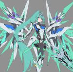  bangs breasts chest_jewel earrings gloves green_eyes green_hair hakusai_(hksicabb) high_heels highres jewelry large_breasts long_hair pneuma_(xenoblade) ponytail swept_bangs tiara very_long_hair work_in_progress xenoblade_chronicles_(series) xenoblade_chronicles_2 