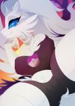  anthro anthrofied blue_eyes claws detailed_background female hi_res legendary_pok&eacute;mon milkibee nintendo pok&eacute;mon pok&eacute;mon_(species) reshiram smile video_games 