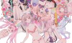  6+girls andou_ruruka blue_eyes breasts choker cigarette commentary_request danganronpa_(series) danganronpa_2:_goodbye_despair danganronpa_3_(anime) danganronpa_another_episode:_ultra_despair_girls danganronpa_v3:_killing_harmony enoshima_junko eyebrows_visible_through_hair fake_horns food green_eyes grey_hair hagakure_hiroko hair_ornament hairband hairclip horns iruma_miu jewelry large_breasts lingerie long_hair monofunny monomi_(danganronpa) multiple_girls nanami_chiaki navel necklace pink_hair sara_(kurome1127) short_hair twintails underwear utsugi_kotoko very_long_hair 