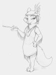  2021 anthro arctic_fox canid canine cheek_tuft clothed clothing disney facial_tuft female flapper fox full-length_portrait fully_clothed fur hi_res jewelry looking_at_viewer mammal monochrome necklace open_mouth open_smile portrait s1m simple_background skye_(zootopia) smile solo standing tuft white_background zootopia 