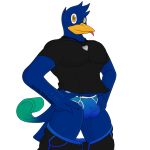  1:1 alpha_channel anthro avian balls beak bird briefs bulge clothed clothing clothing_lift genitals hair male muscular muscular_anthro muscular_male notkastar notska_(character) pants_down partially_clothed pecs presenting shirt shirt_lift smile solo text tongue tongue_out topwear underwear 