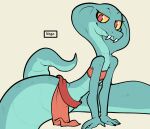  2021 anthro apode bottomwear clothed clothing draconcopode fangs female flat_chested green_body green_scales half-closed_eyes hi_res itsunknownanon legless loincloth looking_at_viewer naga narrowed_eyes portrait red_eyes reptile scales scalie serpentine snake solo three-quarter_portrait yellow_sclera 