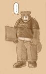  ... 2006 anthro backpack bottomwear caesarcub canid canine clothing humanoid_hands male mammal overweight overweight_anthro overweight_male pants raccoon_dog shirt simple_background solo tanuki text text_on_clothing text_on_shirt text_on_topwear topwear 