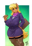  anthro anthrofied big_breasts blonde_hair bottomwear breasts clothing equid equine female friendship_is_magic garter_straps hair hi_res legwear mammal mature_female ms._harshwhinny_(mlp) my_little_pony nipple_outline skirt thigh_highs zwitterkitsune 