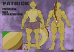  2020 4_toes 5_fingers anthro bone_frill clothing dragon feet fingers frill_(anatomy) gold_dragon gold_scales male model_sheet muscular muscular_anthro muscular_male patrick_(lunchmeat) purplepardus solo toes underwear 