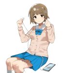  brown_hair earphones highres kneehighs mimura_kanako nasa318 ribbon skirt 